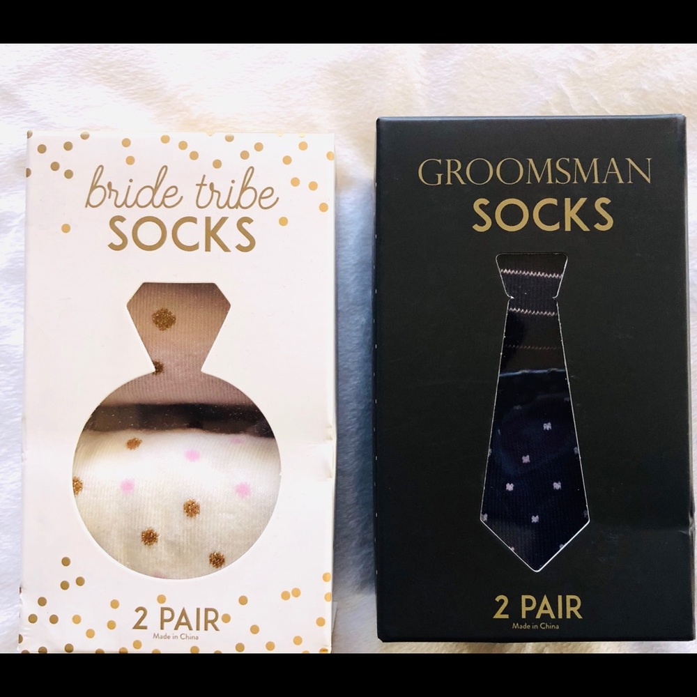 Bride & Groom Crew Socks 2 Pair Blue & Pink NEW